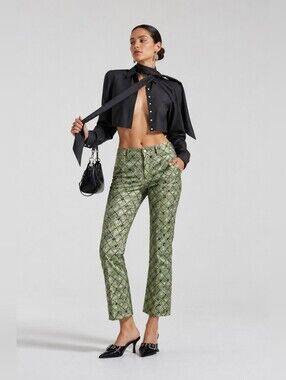 Torino Italy Gucci-Esque BROCADE Metallic Print Pants XS